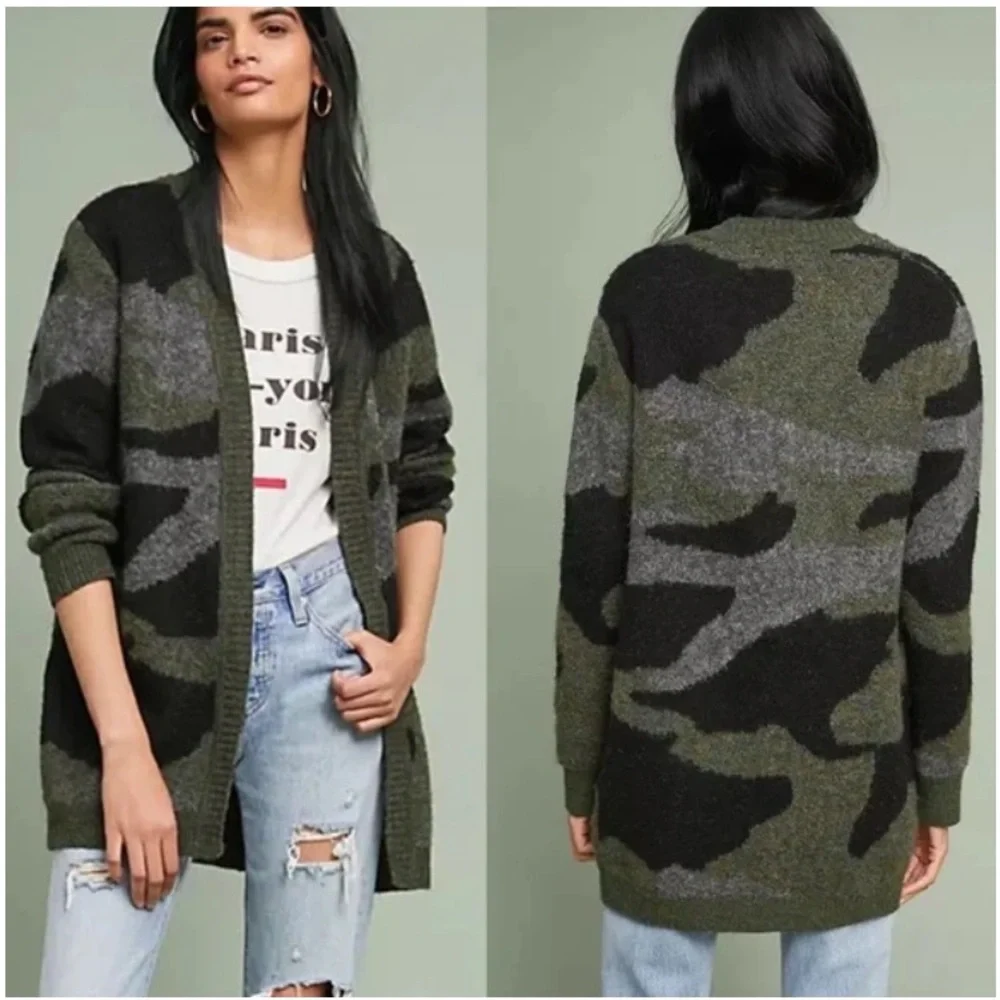 ANTHROPOLOGIE Moth Camouflage Open Front Knit Cardigan - Picture 12 of 12